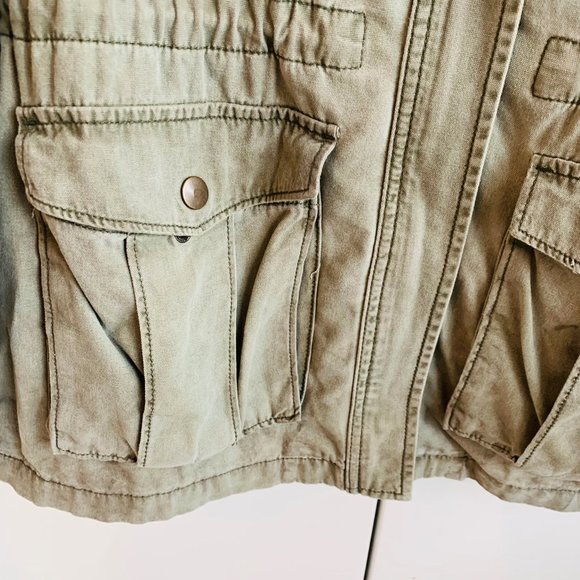 BP Women's Utility Jacket Military Green Cargo Zip Up Size M - Picture 2 of 8
